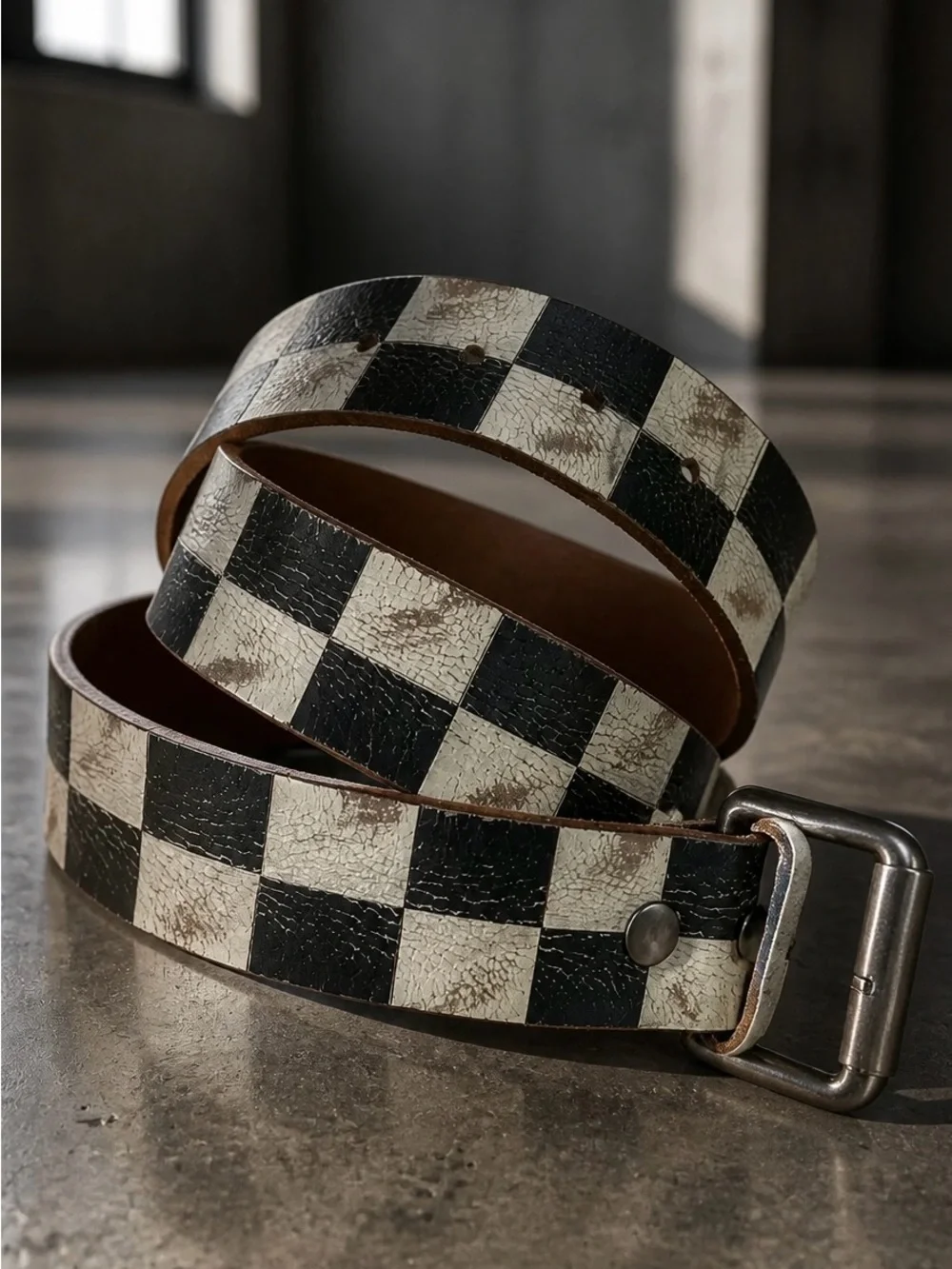 Checkerboard Leather Belt 38”